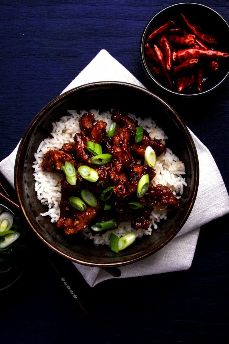 One bowl of vegan Mongolian beef.