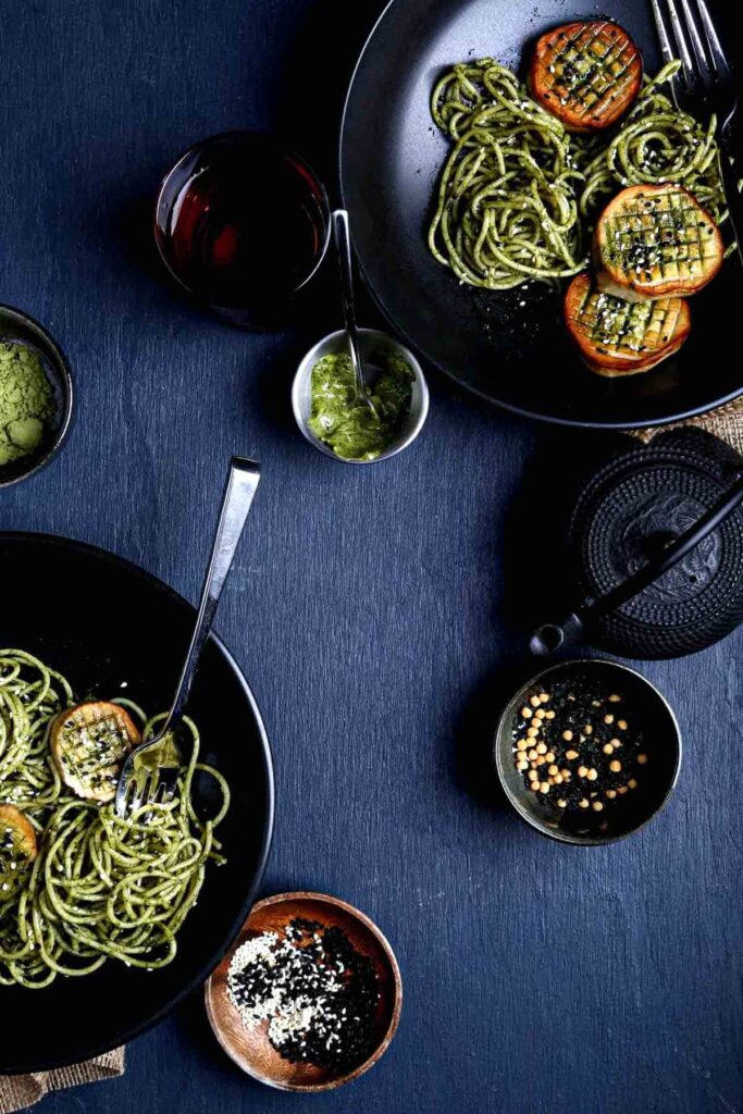 Image showcasing Seaweed Pasta with Vegan Scallops | Olives for Dinner