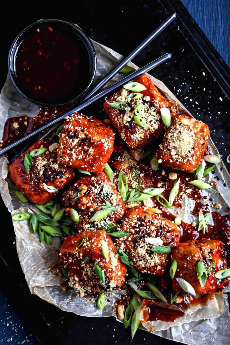 Deep-fried tofu cubes with gochujang glaze.