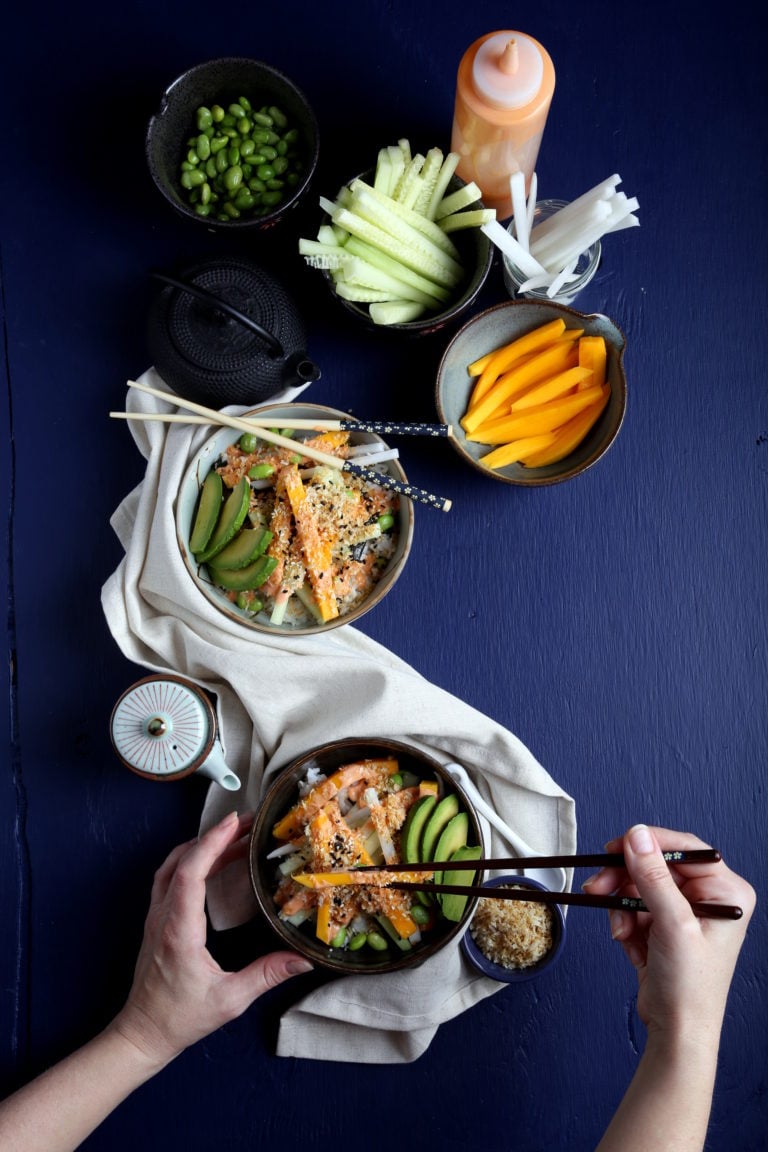 Two spicy sushi bowls.