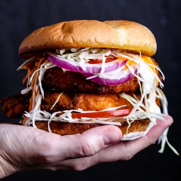 An air fried buffalo cauliflower burger.
