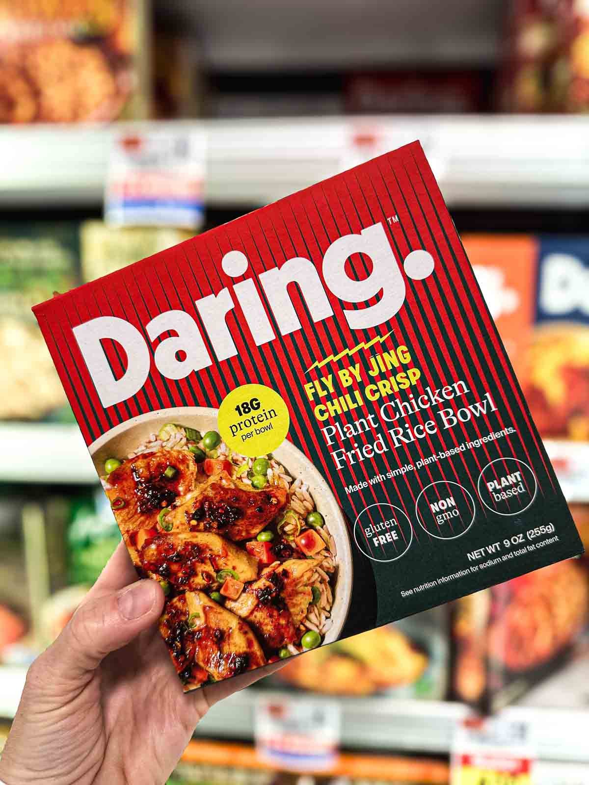 Daring Plant Chicken Bowl with teriyaki chicken and rice, shown in a ready-to-heat black tray package.