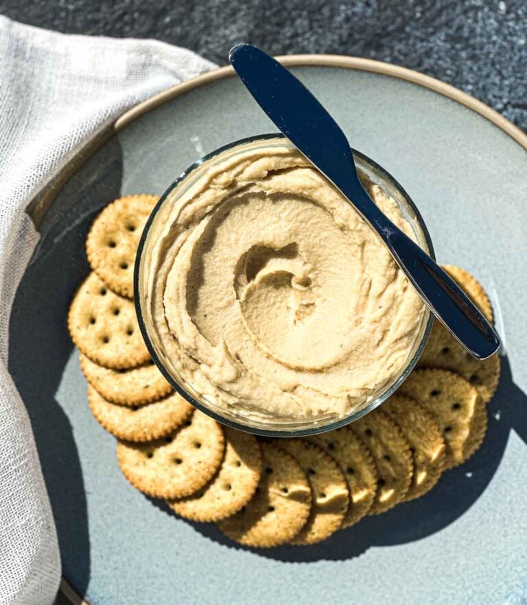 Cashew cheese from Miyoko Schinner’s The Vegan Creamery served with crackers.