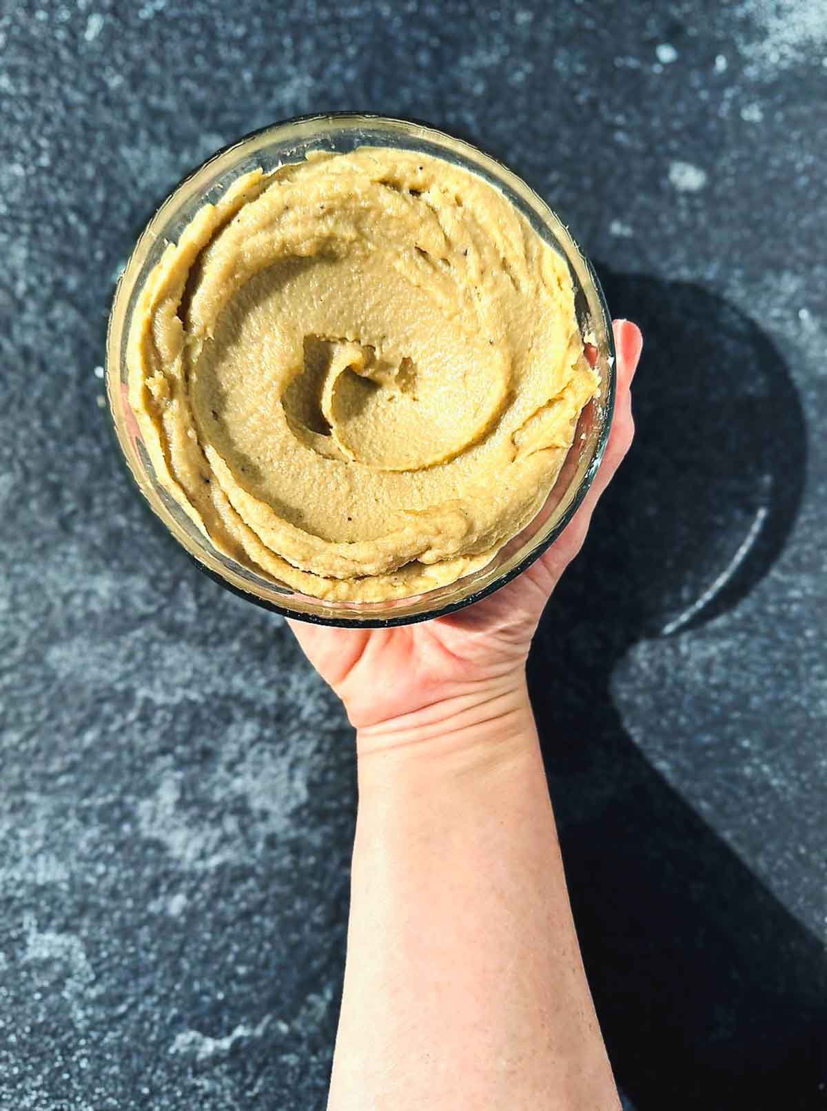 Bowl of homemade vegan cashew cheese from Miyoko Schinner’s The Vegan Creamery.