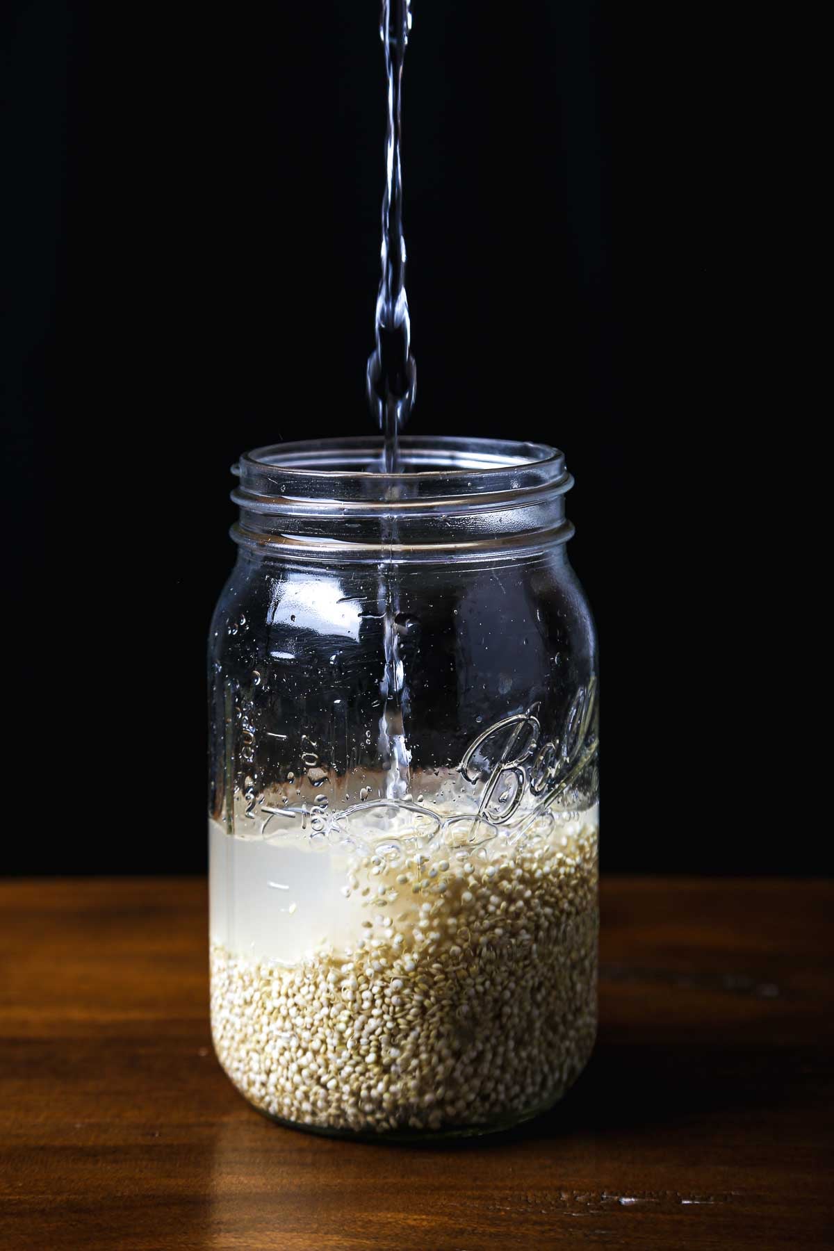 Adding water to sprouted quinoa.